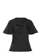 Fenix Satin Top Tops Blouses Short-sleeved Black French Connection