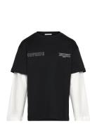 Over D 2 In 1 Longsleeve Tops T-shirts Long-sleeved T-Skjorte Black Tom Tailor