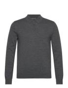 Core Merino Ls Polo Tops Knitwear Long Sleeve Knitted Polos Grey Michael Kors