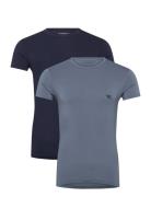 Men's Knit 2-Pack T-Shirt Tops T-Kortærmet Skjorte Navy Emporio Armani