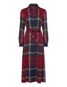 Belted Plaid Cotton-Blend Dress Maxikjole Festkjole Red Polo Ralph Lauren