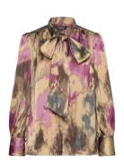 Floral Satin Charmeuse Tie-Neck Blouse Tops Blouses Long-sleeved Multi/patterned Lauren Ralph Lauren