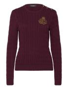 Button-Trim Cable-Knit Cotton Sweater Tops Knitwear Jumpers Burgundy Lauren Ralph Lauren