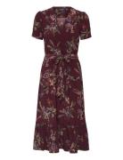 Floral Jersey Surplice Puff-Sleeve Dress Knælang Kjole Burgundy Lauren Ralph Lauren