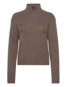 Soutache Signature Chunky Knit Tops Knitwear Turtleneck Beige Karl Lagerfeld