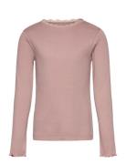 T-Shirt Ls Rib Tops T-shirts Long-sleeved T-Skjorte Pink Huttelihut