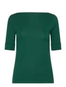 Stretch Cotton Boatneck Tee Tops T-shirts & Tops Short-sleeved Green Lauren Ralph Lauren