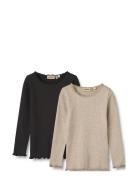 2 Rib T-Shirt L/S Reese Tops T-shirts Long-sleeved T-Skjorte Black Wheat