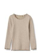 Rib T-Shirt L/S Reese Tops T-shirts Long-sleeved T-Skjorte Beige Wheat