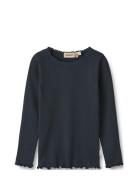 Rib T-Shirt L/S Reese Tops T-shirts Long-sleeved T-Skjorte Navy Wheat