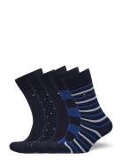 Th Men Sock 5P Giftbox Stripe Dot Underwear Socks Regular Socks Navy Tommy Hilfiger