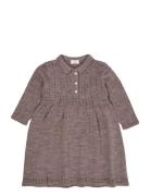 Merino Pointelle Dress W. Collar Dresses & Skirts Dresses Casual Dresses Long-sleeved Casual Dresses Brown Copenhagen Colors