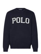 Logo-Intarsia Cotton Sweater Tops Knitwear Round Necks Navy Polo Ralph Lauren