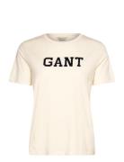 Reg Velour Applique T-Shirt Tops T-shirts & Tops Short-sleeved Cream GANT