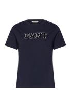 Reg Velour Applique T-Shirt Tops T-shirts & Tops Short-sleeved Navy GANT