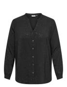 Carjosee Metta Life L/S V-Neck Shirt Wvn Tops Shirts Long-sleeved Black ONLY Carmakoma