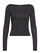 Long Sleeve Boat Neck Top Tops T-shirts & Tops Long-sleeved Black Monki