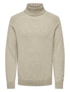 Onseddy Reg 7 Wool Roll Knit Tops Knitwear Turtlenecks Cream ONLY & SONS