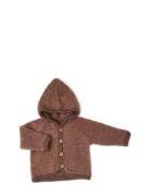 Cardigan Bouclé Merino Wool W. Buttons And Hoodie Outerwear Fleece Outerwear Fleece Jackets Brown Smallstuff