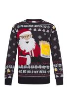 Ho Ho Hold My Beer Sweater Tops Knitwear Round Necks Navy Christmas Sweats