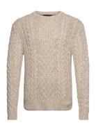 Mouline Aran Cable Crew Neck Tops Knitwear Round Necks Beige Tommy Hilfiger