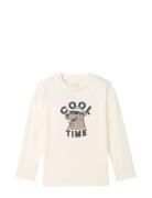 Printed Longsleeve Tops T-shirts Long-sleeved T-Skjorte Cream Tom Tailor