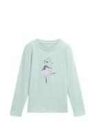 Tulle Artwork Longsleeve Tops T-shirts Long-sleeved T-Skjorte Green Tom Tailor