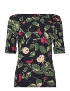 Floral Stretch Cotton Boatneck Tee Tops T-shirts & Tops Short-sleeved Black Lauren Ralph Lauren