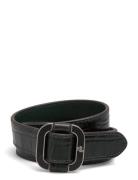 Slide-Buckle Croc-Embossed Leather Belt Bælte Khaki Green Lauren Ralph Lauren