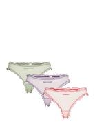 3-Pack Low Frilled Mesh Thongs Lingerie Panties Brazilian Panties Pink Monki