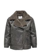 Carbetty Bonded Aviator Biker Otw Læderjakke Skindjakke Grey ONLY Carmakoma