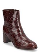 Cassie Crocodile-Embossed Leather Bootie Shoes Boots Ankle Boots Ankle Boots With Heel Brown Lauren Ralph Lauren