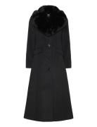 Faux-Fur-Collar Wool-Blend Coat Uldfrakke Frakke Black Lauren Ralph Lauren