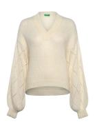 V Neck Sweater L/S Tops Knitwear Jumpers Cream United Colors Of Benetton