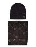 Logo Jacquard Scarf & Beanie Set Accessories Headwear Beanies Black Lauren Ralph Lauren