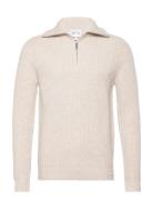 Man Chunky Rib Half Zip Designers Knitwear Half Zip Jumpers Beige Davida Cashmere