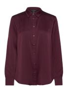 Classic Fit Satin Charmeuse Shirt Designers Shirts Long-sleeved Burgundy Lauren Ralph Lauren