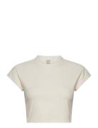 W Lng Rib Tee Sport Crop Tops Short-sleeved Crop Tops Beige Adidas Sportswear