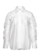 Line Sheer Drawstring Detail Shirt Designers Blouses Long-sleeved White Malina