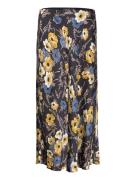 Floral Satin Charmeuse Midi Skirt Skirts Knee-length & Midi Skirts Black Lauren Ralph Lauren