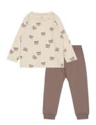 Set Top Trousers Raccoon Sets Sets With Long-sleeved T-shirt Beige Lindex