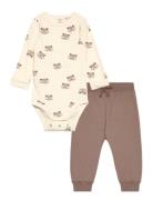 Set Body Trousers Raccoon Sets Sets With Long-sleeved T-shirt Beige Lindex