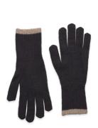 Gloves Knitted W Striped Edge Accessories Gloves Finger Gloves Black Lindex