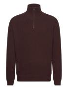 Wblass Wool Half-Zip Designers Knitwear Half Zip Jumpers Brown Woodbird