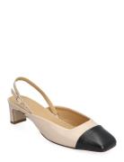 Lindy Bicolor Cream Black Leather Pumps Shoes Sling Backs Heeled Slingbacks Cream ALOHAS