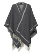 Palma Recycled Wool Blend Fringe Poncho Tops Knitwear Ponchos Grey Lexington Clothing