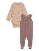 Set W. Body And Velour Romper Sets Sets With Long-sleeved T-shirt Multi/patterned Fixoni