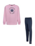 Converse Crewneck And Leggings Set Sets Sets With Long-sleeved T-shirt Pink Converse