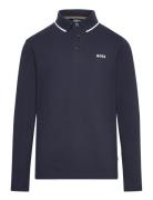 Long Sleeve Polo Tops T-shirts Polo Shirts Long-sleeved Polo Shirts Navy BOSS