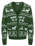 Onsxmas Reg 5 Allover Card Knit Tops Knitwear Cardigans Green ONLY & SONS